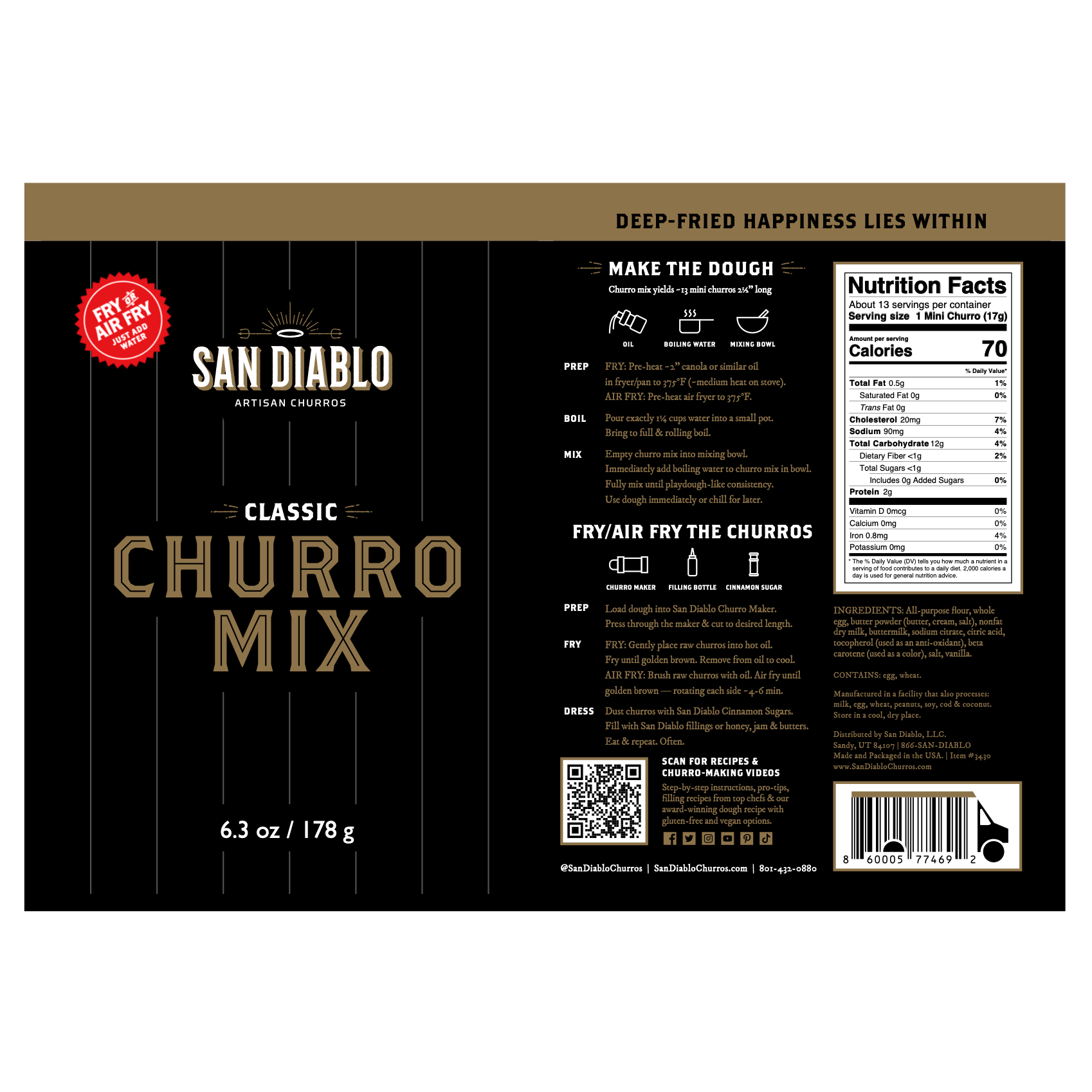 Paquetes de Churro Dry Mix: Mezcla de masa clásica con solo agregar agua